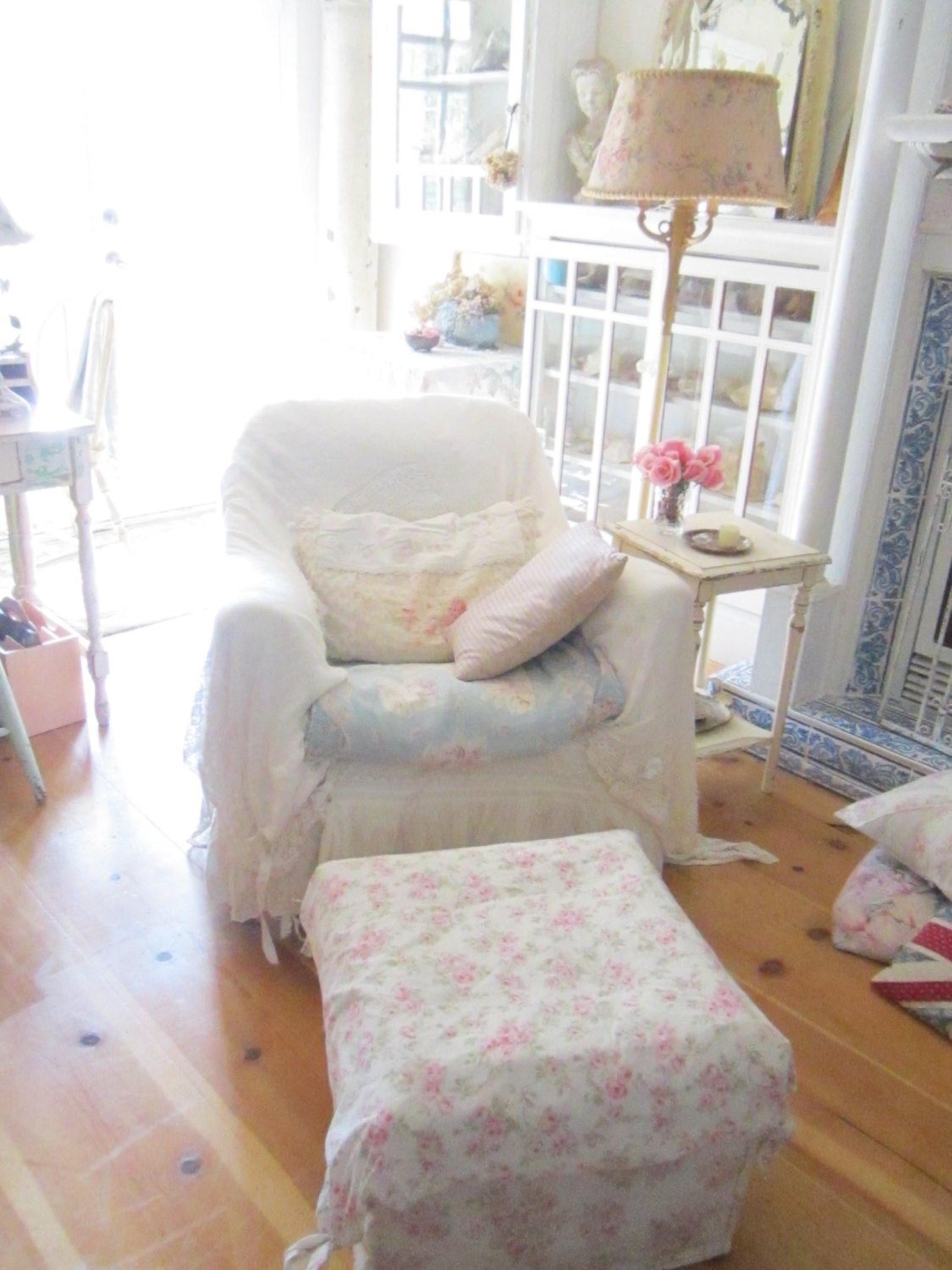 RESERVED for Katie Shabby chic  Vintage inspired  shabby chic ottoman