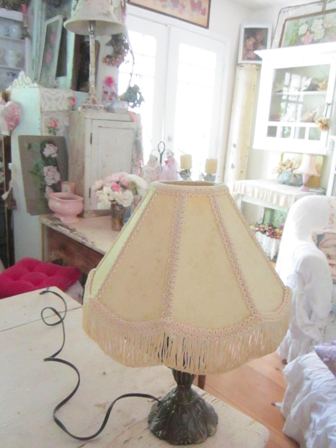 Lamp vintage inspired  with  vintage shade victorian shabby chic