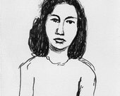 Black and White Girl Portrait Sketch Print of Original Drawing