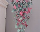 Nature inspired paper leaves mobile in green shades and oxblood red --- Wedding decoration, natural themed nursery or on a boy's room
