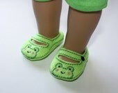 18" Doll Shoes Frog Mary Janes Green Felt  Mary Janes fit 18" Dolls
