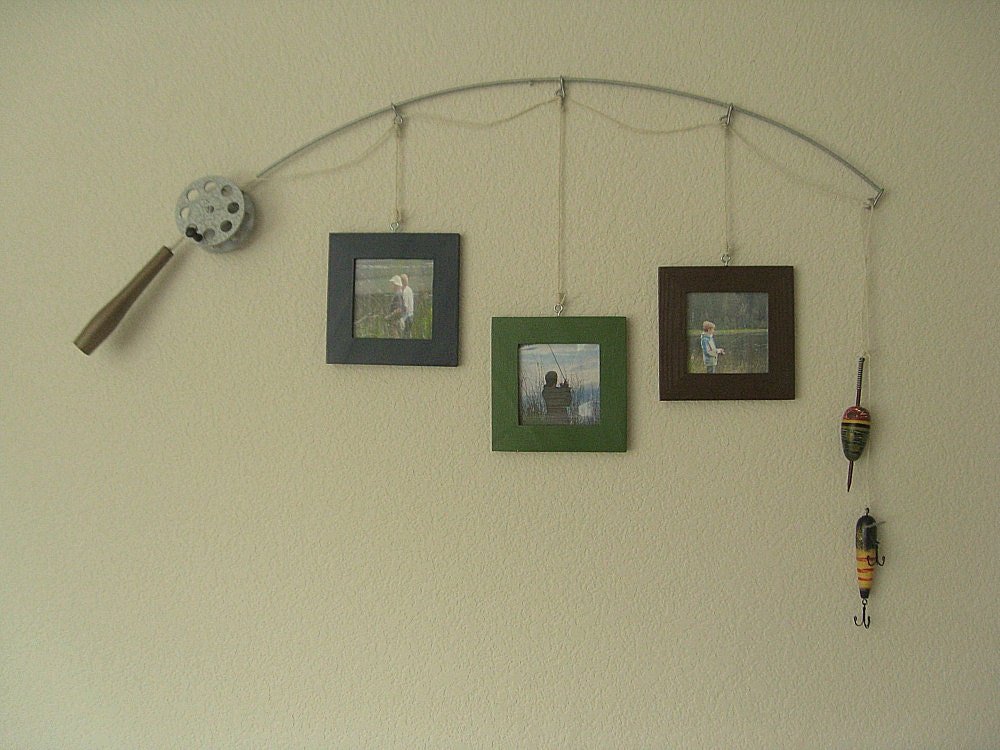 Fishing Pole Picture Frame - Metal Silver - 3 Frames