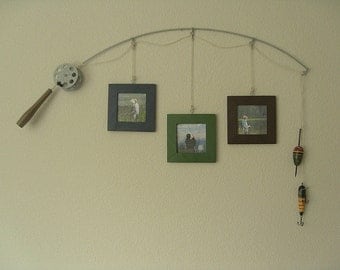 Fishing Pole Picture Frame - Metal Silver - 3 Frames