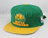 Custom Seattle SuperSonics Strapback, Yellow Python Belly, Green Lambskin, Gold Buckle