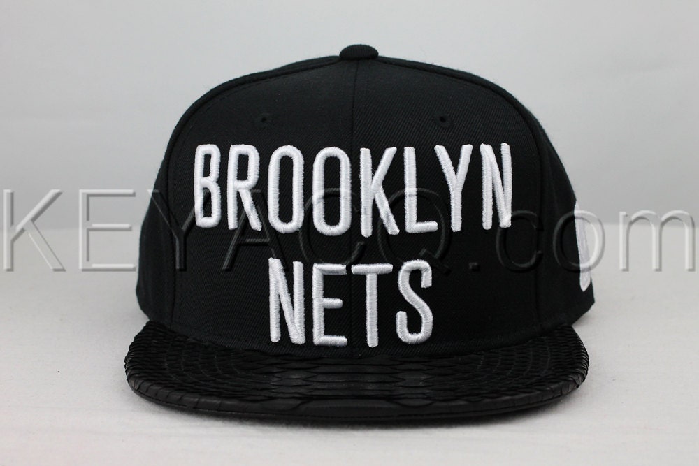 Custom Brooklyn Nets Strapback, Black Python Belly, Black Lambskin, Gold Buckle