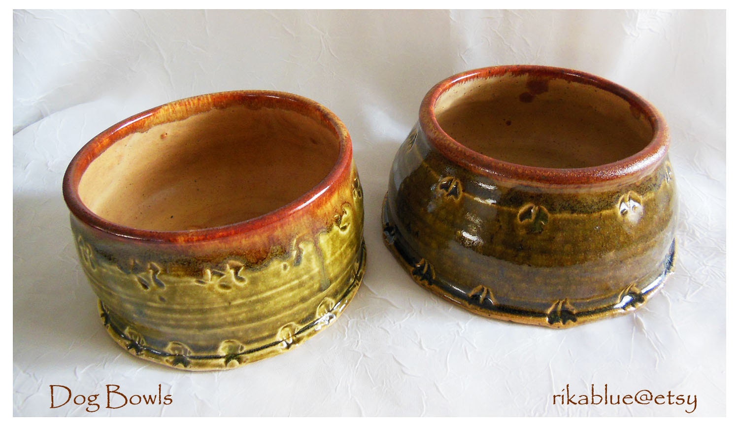 Nutmeg and Green Dog Bowl Set