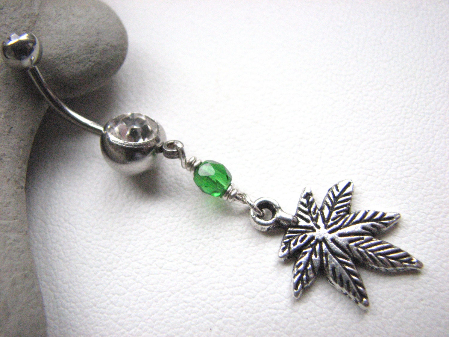 Pot Leaf Belly Ring, Green Hemp Belly Button Jewelry