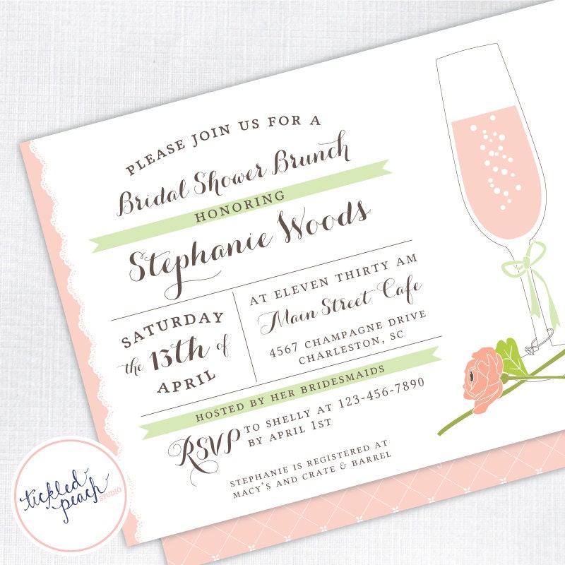 Champagne Bridal Shower Invitation - pink, peach, green - Custom Bridal Shower Invite Il_570xn