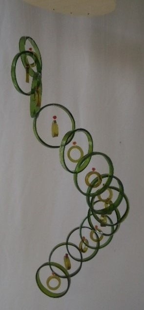 RECYCLING WINE BOTTLES into windchimes, eco friendly and green, wind chimes, mobile, musical and colorful, wind chime 21