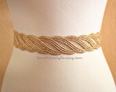 Gold  Metallic Lace with Champagne Satin Sash , Bridal Sash, Bridesmaid Sash ,SH-31