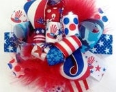 Funky Loopy Fabulously Fun-4th Of July-Patriotic Sparkler Boutique Hair Bow-Funky Fun-Over The Top Deluxe Hair Bow