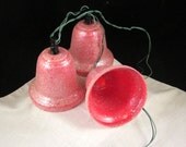Mid-Century Plastic Christmas Bell Lights /  Glitter /  Bakelite Plug , Sockets / Set of 3