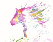 Set of three   Art Watercolor - Print Original  Painting 4x6 Animal Horse Home Decor Illustration