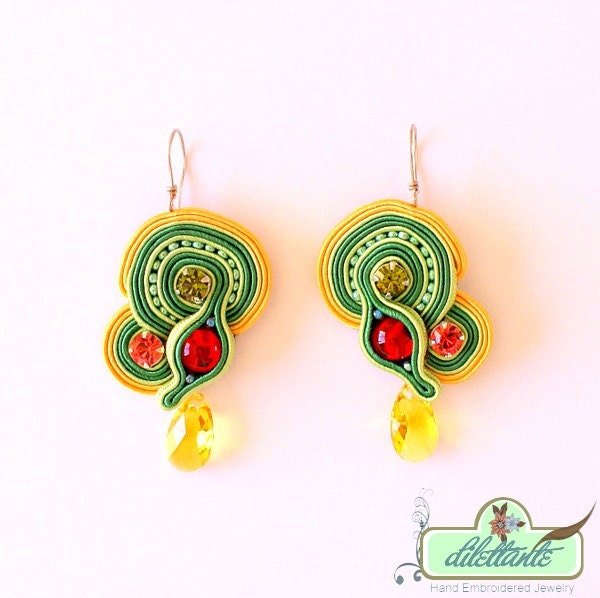 Unique Soutache Earrings - Swarovski- OOAK Statement Earrings