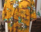 Vintage 1950s Men's Hawaiian Shirt XXL Tropical Tiki Rockabilly Lounge Surf Retro by Corsini Great Color