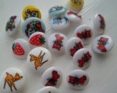 Lot of 21 Vintage Buttons including Deers, Cats and Srawberries