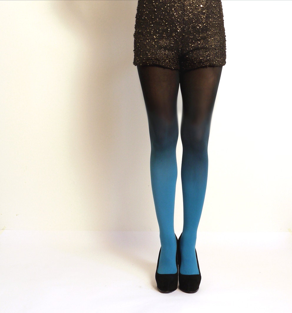 Ombre Tights gradient tights Hand dyed Teal and black