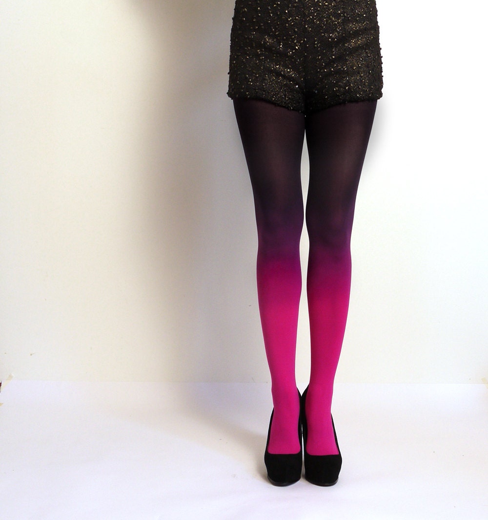 Ombre tights Fuschia Magenta and Black. hand dyed
