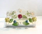 Vintage Italian Tole Floral Hand Towel Holder or Napkin Holder for your vanity or bathroom mail letter station caddy