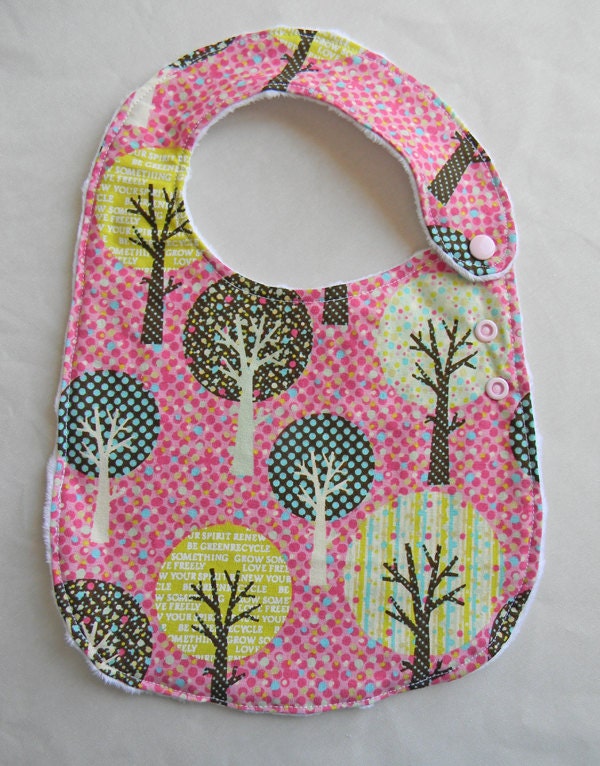 Go Green with Pink Trees Adjustable Side Snap Bib