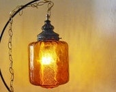 Fabulous Amber Swag Light Globe Switch Plug Chain - Retro Mid-Century Mad Men Gothic - Swanky - 1960's - 70's