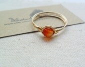 Red orange carnelian gemstone gold brass wire wrapped ring