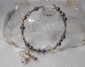 Swarovski Jewelry Set. Swarovski Pearls, Crystals and 14K Gold Filled. Mauve Bracelet and Earrings. Jewelry Gift Set.