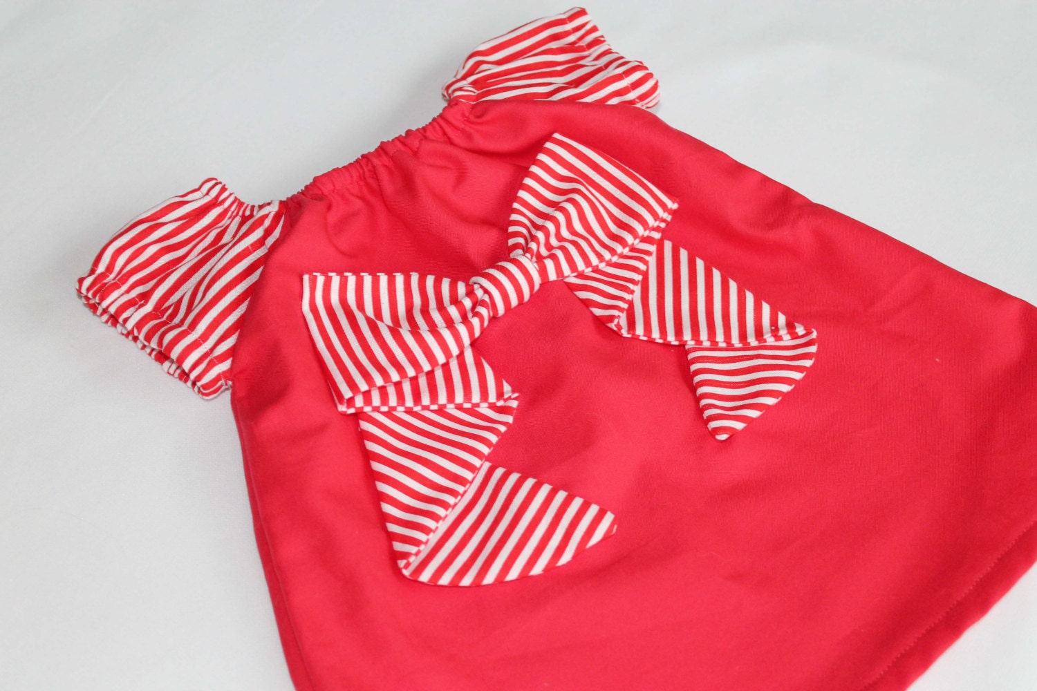 Infant Peasant Style Dress Bow Red and White Stripes- Firecracker Collection