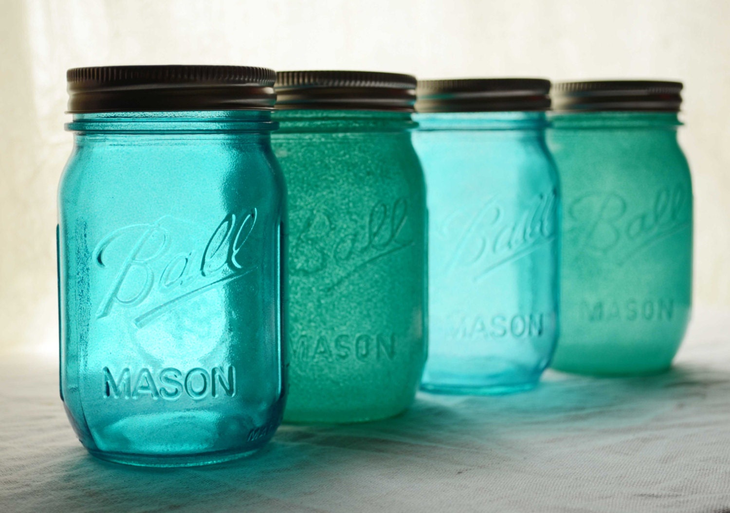 Stained Glass Mason Jars, Pint Size, Set of 4 - By The Sea