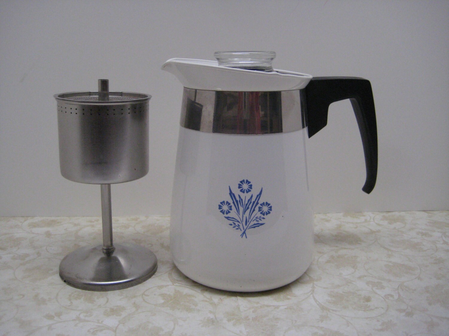 S Vintage Corning Ware Cup Stove Top Percolator Blue