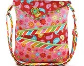Crossbody Shoulder Bag iPad Birds Flowers Pink Turquoise Red Lime Green Adjustable Strap
