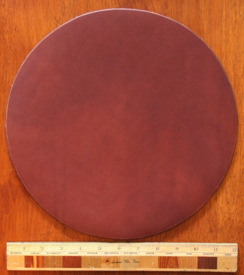 12 inch Mission Leather and Felt Lamp or Art Pottery Pad or Doily MEDIUM BROWN Smooth Med.Wt.