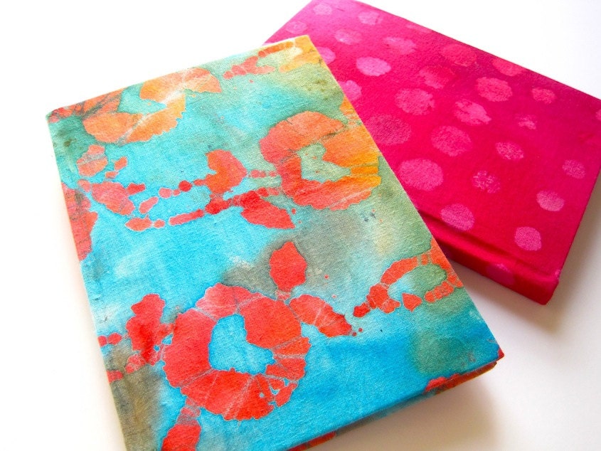 Fabric journal notebook, Teal and Coral batik cover