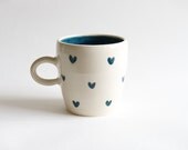 Ceramic Mug in Teal- Heart Design by RossLab