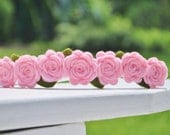 Vintage Rose Garland Headband in Light Pink, Prop, Flower Girl Crown, or Wreath, Fairy Crown