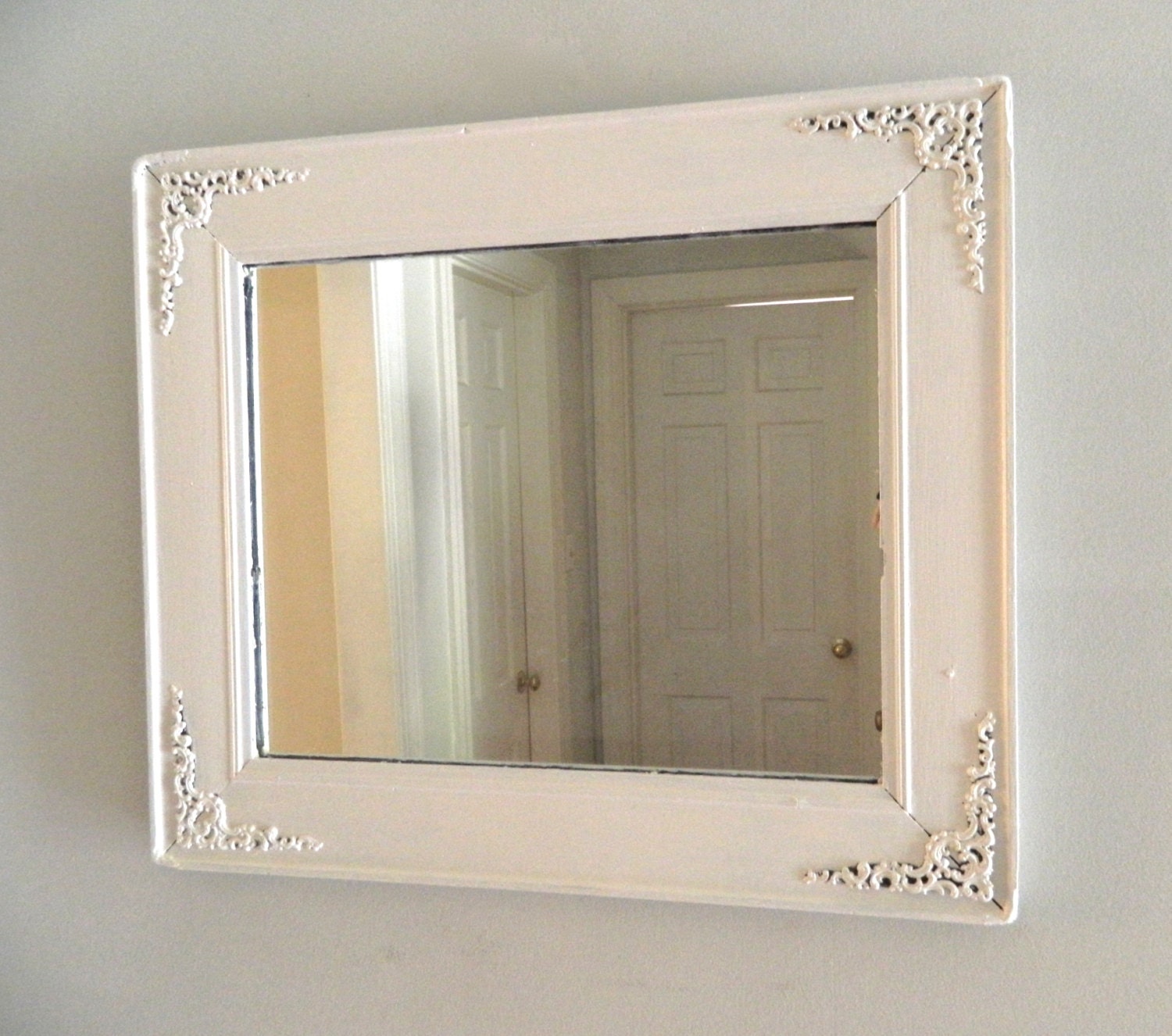 Vintage White Mirror Shabby Chic Wood Frame Ornate