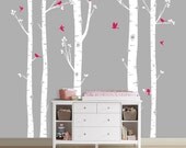 Birch Tree Decal with Flying Birds, Birch trees, Birch forest, Birch Trees Wall Vinyl for Nursery, Living Room, Kids or Childrens Room