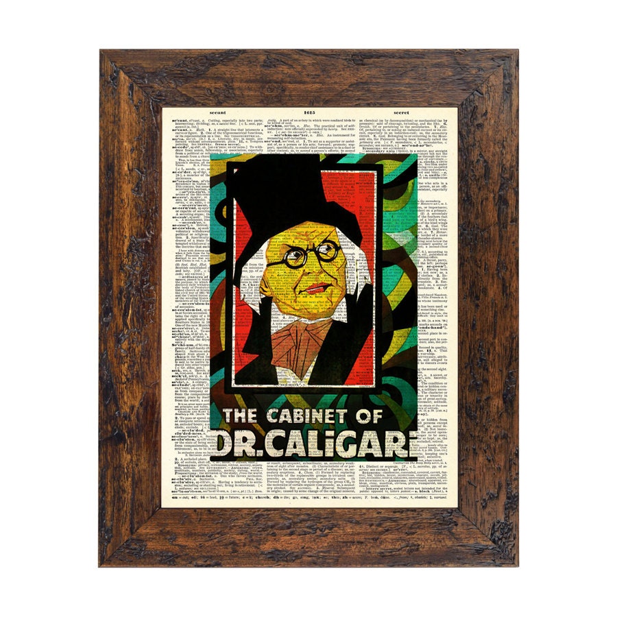 The Cabinet of Dr. Caligari 1920's Art Deco Poster Print on an Unframed Upcycled Bookpage