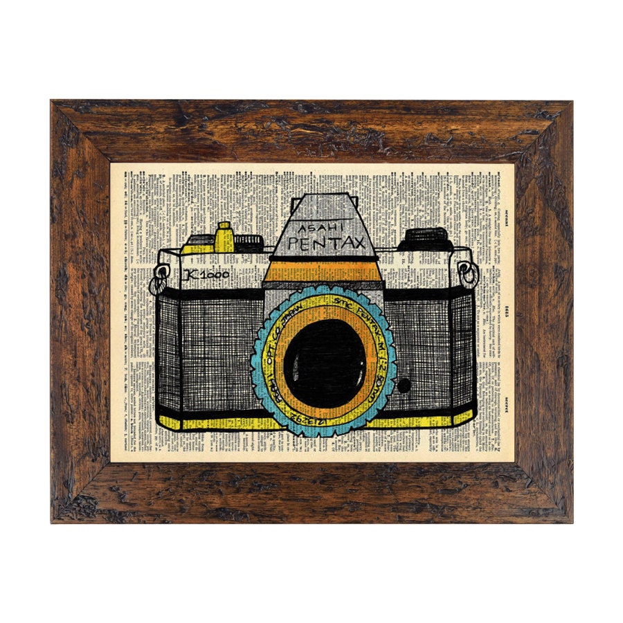 Karl Addison Pentax Multi-Color Camera Print on an Unframed Upcycled Bookpage