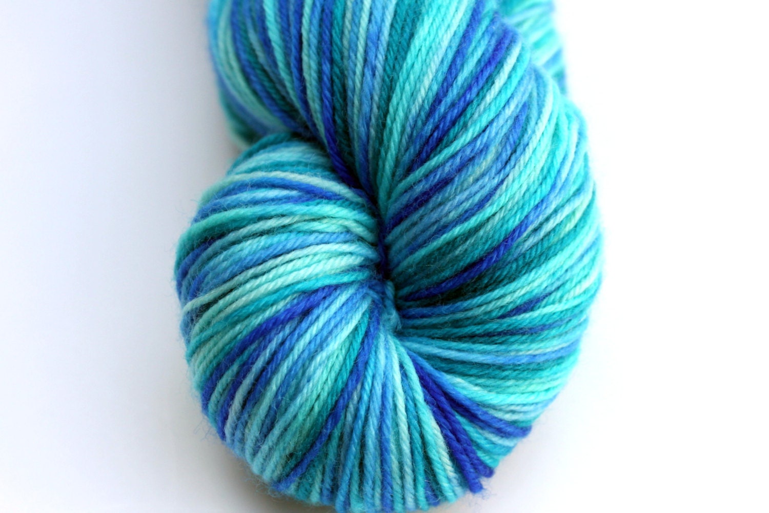 Kettle Dyed Sock Yarn, Superwash Merino, Cashmere and Nylon Fingering Weight, in "Pool"