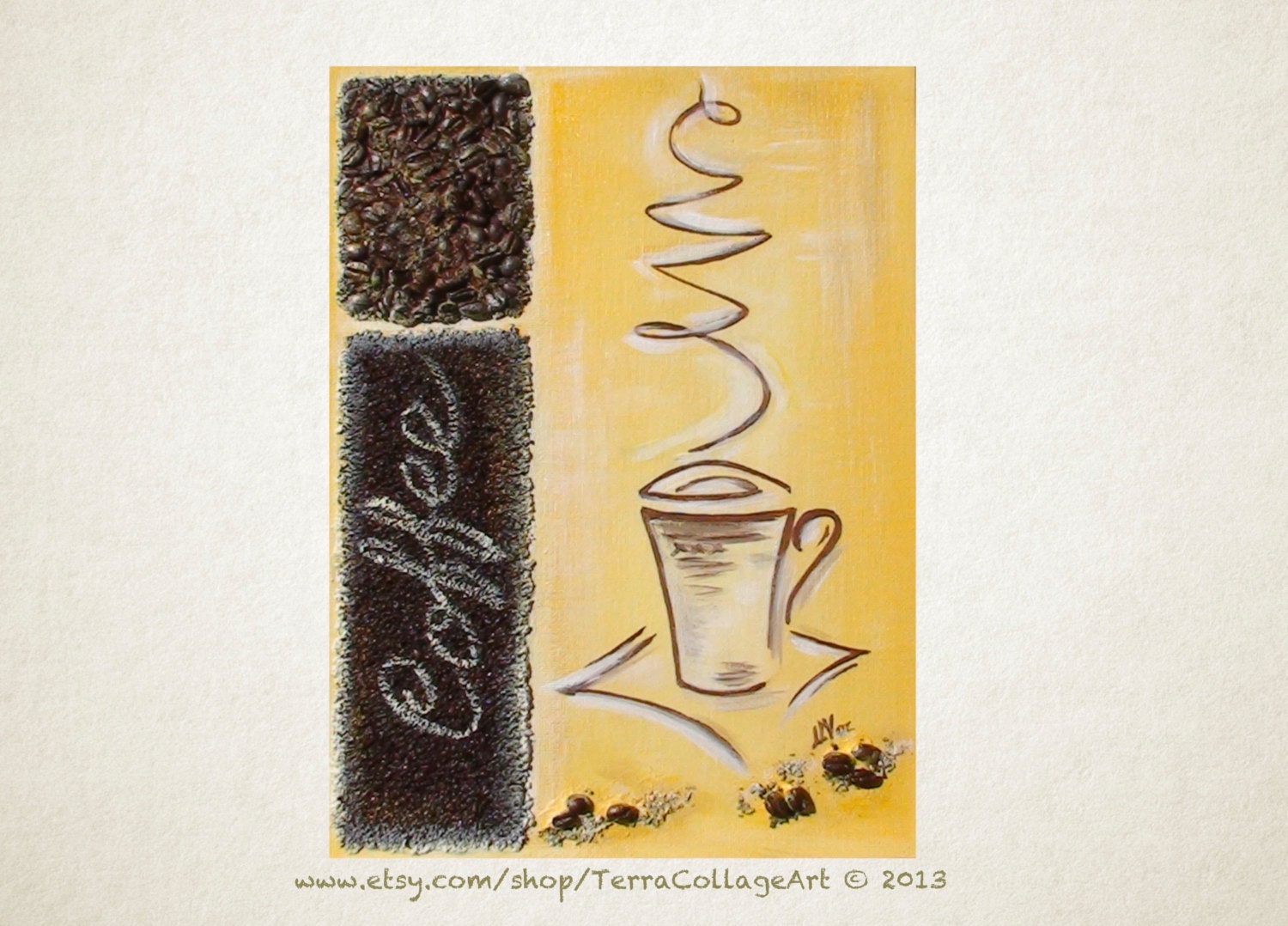 Coffee Aroma  9x12 in. Original Mixed Media Art. Home coffee bean kitchen decor original gift idea