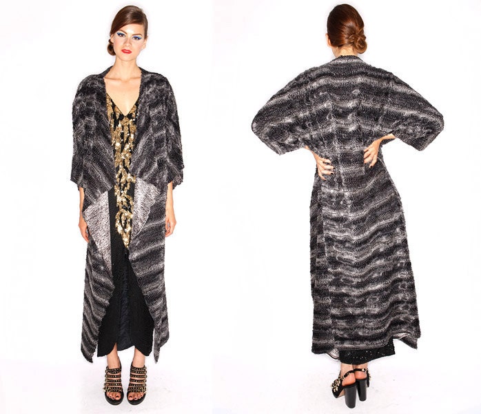 SUMMER SALE Shades of Gray- faux Fur Supermodel Maxi length Handmade Kimono Coat