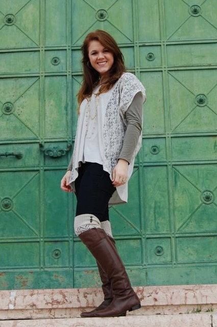 SALE SALE LouLou - Natural: Open-work Leg warmers with Rubbed Bronze Metal Buttons - Legwarmers boot socks (item no. 9-14)