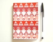 Notebook A6 Recycled Paper Geometric Pattern Triangles and Poppies // Orange Pink Burgundy