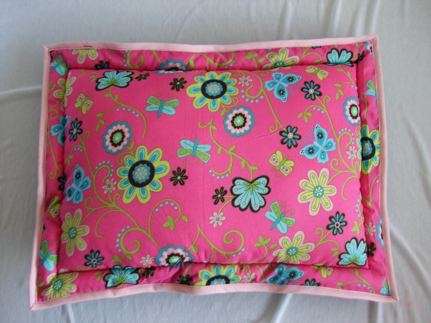 Bright Pink Floral dog cat bed pillow small