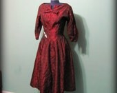 Vintage 60s Burgundy Red Womens Dress Mid Sleeve Cocktail Valentines Day Party Dress Size Medium