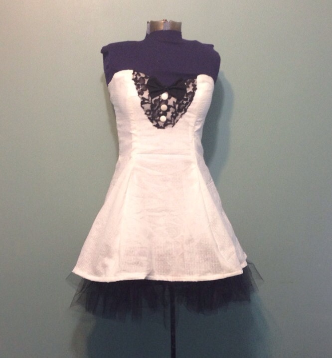 Womens Black and White Tuxedo Dress Vintage Inspired Sweetheart Neckline size Medium