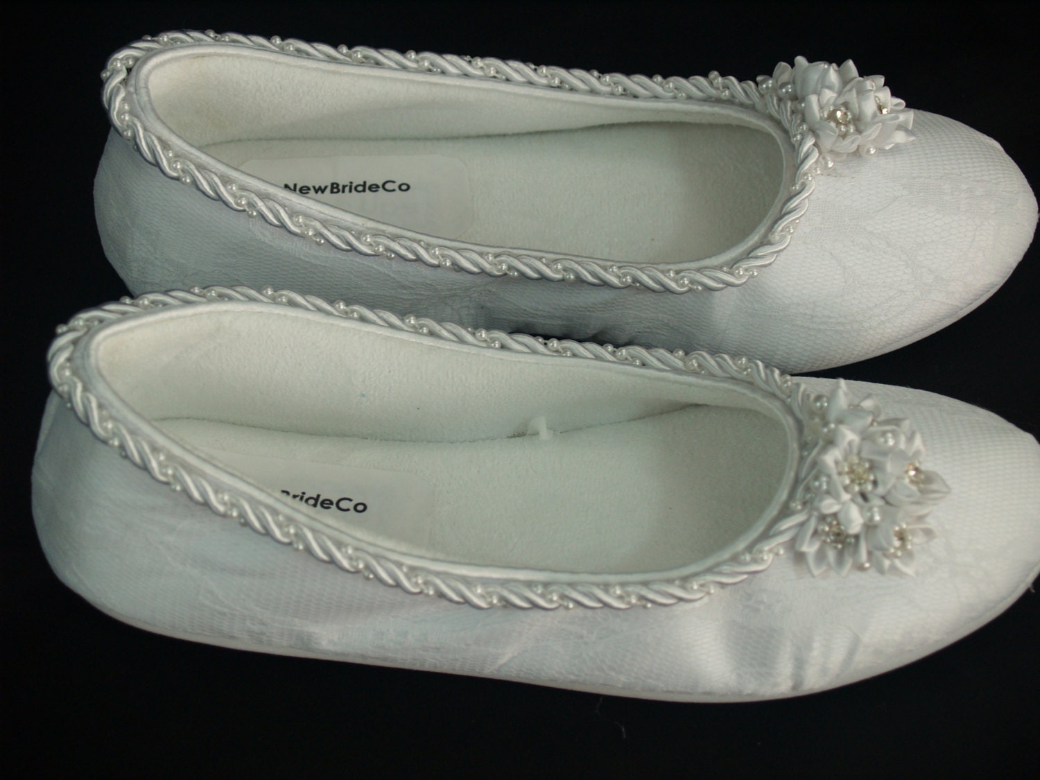 Comfortable Wedding Flats Embellished shoes satin flowers, pearls, crystals