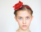 Bridal hair accessories, bridesmade, flower girl accessories - felted red / white rose flower - flower necklace, bracelet