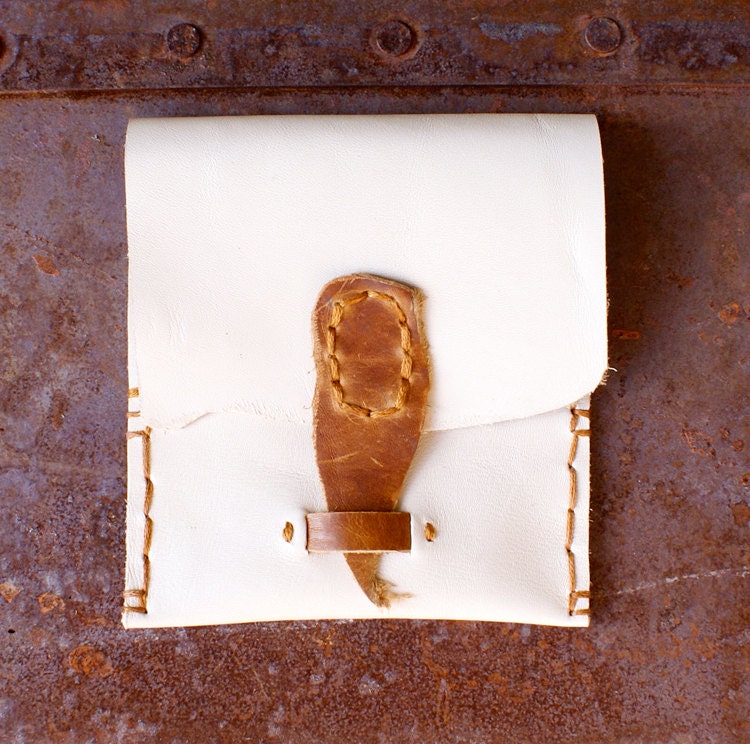 Business Card Case or Wallet in Tan Leather with Caramel Leather accents
